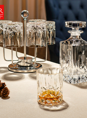 意大利rcr刻花水晶玻璃欧式威士忌酒杯家用啤酒杯带杯架送礼套装