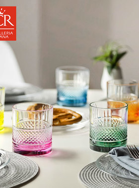 意大利RCR糖果威士忌酒杯高身水杯套装家用轻奢创意彩色雕刻杯子