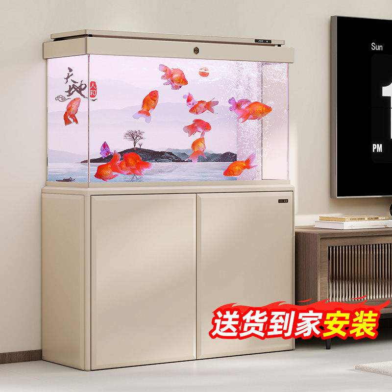 森森新款超白玻璃极窄过滤鱼缸 客厅玻璃家用智能触控大型水族箱