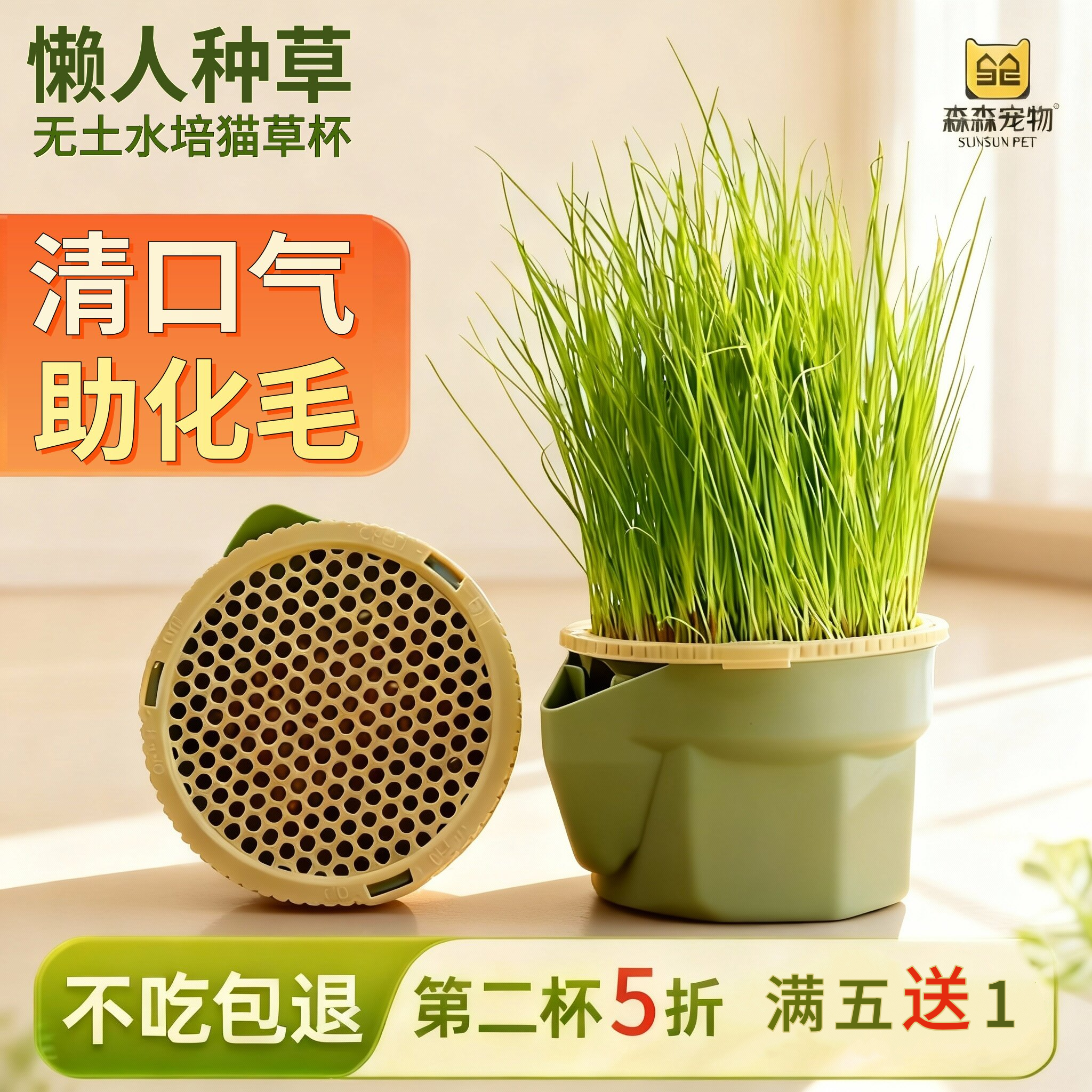 森森猫粮猫草套餐水培种植专用盒桌面盆栽小麦猫草杯排毛猫咪零食
