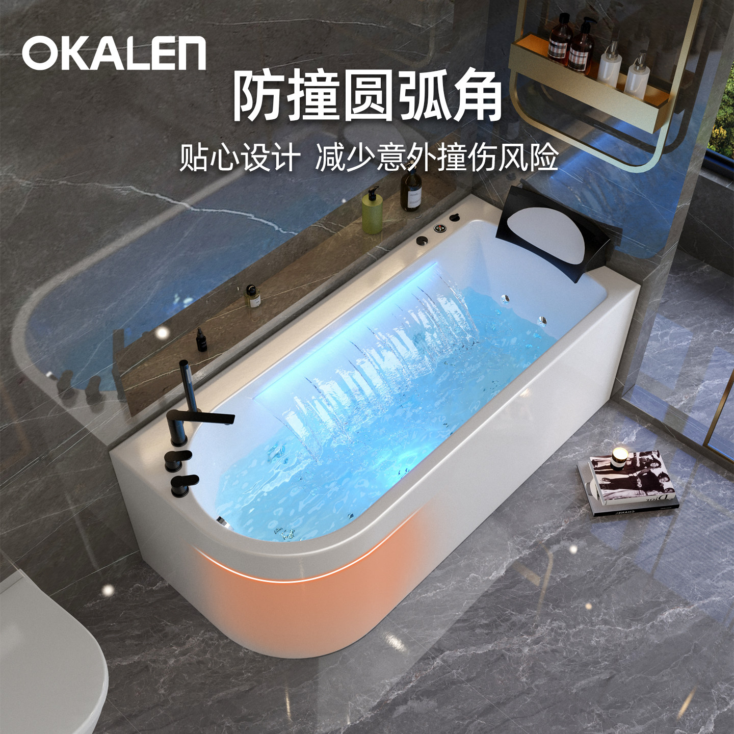 欧凯伦冲浪按摩浴缸家用恒温大泡池卫生间豪华亚克力双人独立浴缸