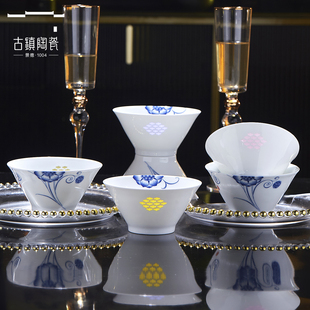 景德镇陶瓷碗家用斗笠碗手绘青花瓷碗碟套装乔迁新居送礼碗套装