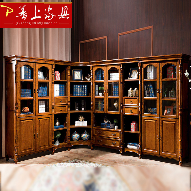 普上 美式書櫃實木書櫥書房家具書架轉角歐式大書櫃儲物櫃玻璃門在類目 住宅傢俱, 櫃類, 書櫃, 組合書櫃中 - 來自Buy2taobao.com提供專業的淘寶代購服務