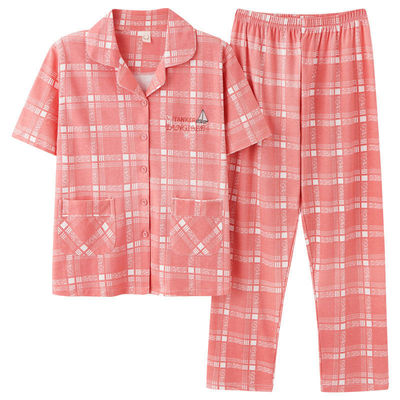 格子纯棉家居服套装女