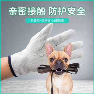 牛皮防宠物咬伤手套动物训犬防抓挠咬防护神器狗猫蛇鼠爬宠加长厚