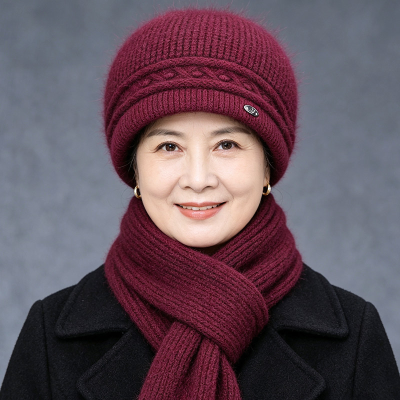 中老年人妈妈帽子女冬天加绒厚保暖毛线帽老太太奶奶防寒套头帽冬