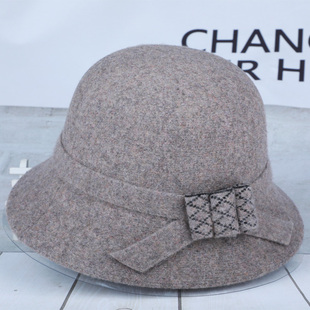 秋冬天毛呢礼帽女士中老年人帽子女妈妈保暖盆帽加绒婆婆渔夫帽