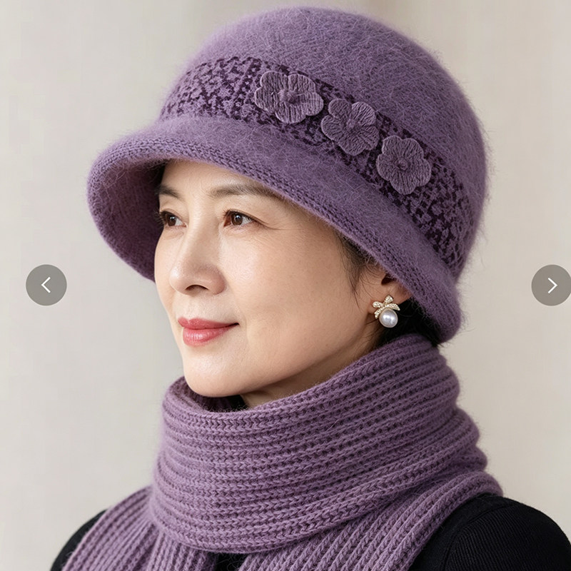 秋冬天女士帽子加绒保暖妈妈中老年人毛线帽奶奶老太太针织盆帽冬