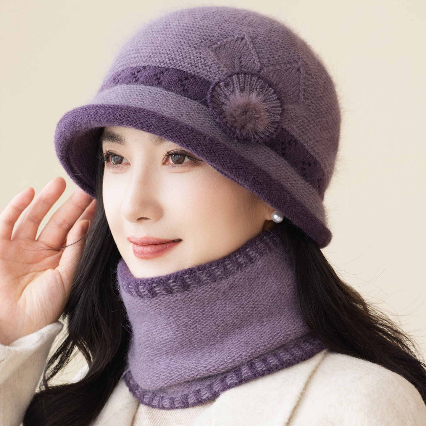 秋冬天女士棉帽子加绒保暖妈妈中老年人毛线帽奶奶老太太针织盆帽