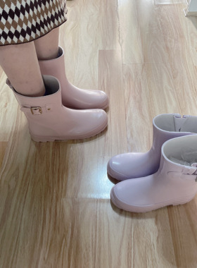 2026成人大童亲子中筒外贸橡胶 少量捡漏33-39码粉紫色可爱雨鞋