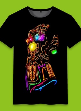 漫威灭霸Thanos无限手套联名周边潮流短袖大童休闲T恤男款衣服夏