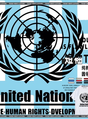 United Nations联合国纯棉夏季短袖T恤男装衣服宽松圆领半袖衫潮