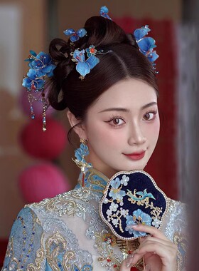 新娘秀禾古装景泰蓝色发饰套装品