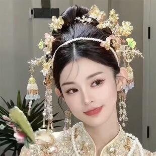 秀禾头饰2024新款中式新娘发饰浅色秀禾服汉服婚纱礼服简约配饰