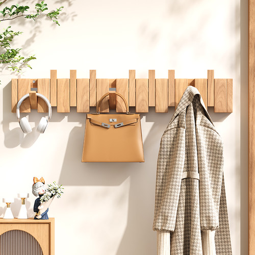 免打孔隐形挂钩墙上壁挂进门后琴键挂衣架入户玄关实木折叠挂衣钩