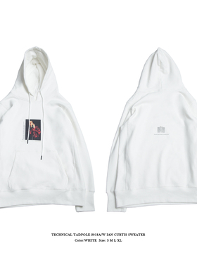 TNPE复古休闲日系青春流行厚实男女艺术潮印花乳白色连帽套头卫衣