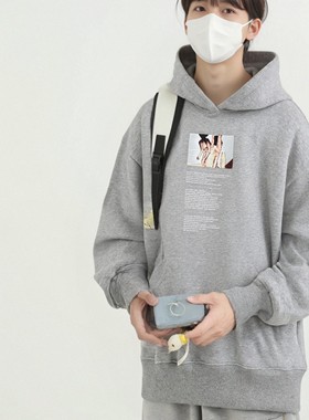 TNPE美式风宽松连帽卫衣男潮牌情侣套头印花套头街头休闲外套