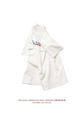 TNPE2024SS红蓝印花白色宽松男女百搭设计潮圆领短袖圆领休闲T恤