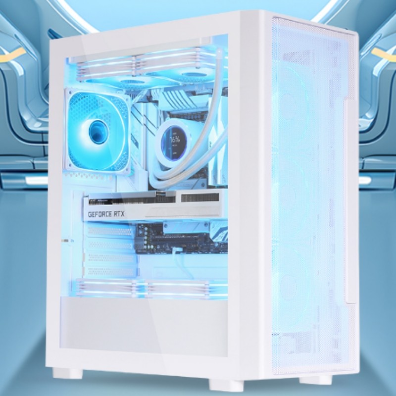 先马迎风机箱台式机360水冷电脑机箱ATX钢化玻璃侧透铁网散热机箱