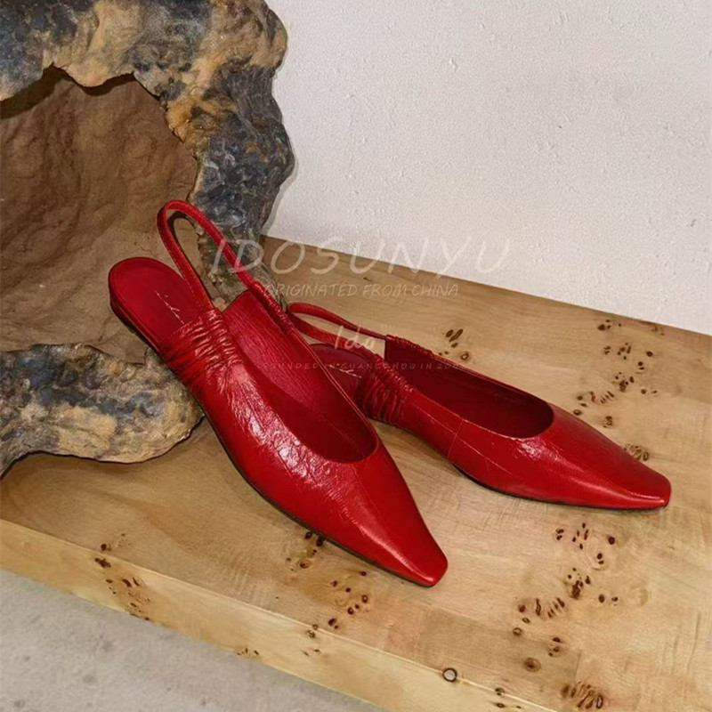 ido女鞋2026夏季新款小方头凉鞋低跟舒适百搭一脚蹬单鞋柔软真皮