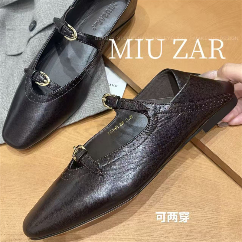 妙莎MIUZAR女鞋2026秋季新款方头真皮玛丽珍单鞋两穿单鞋欧美范