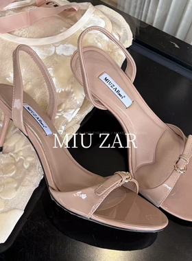 妙莎MIUZAR女鞋2026春夏新款漆皮露趾凉鞋真皮高跟鞋细跟纯色