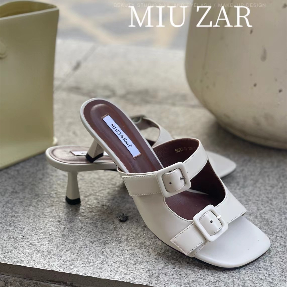 妙莎MIUZAR女鞋中跟一字带凉拖