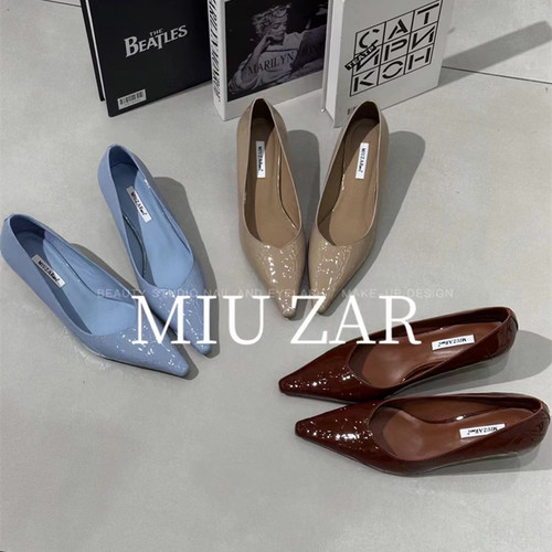 妙莎MIUZAR女鞋2026春夏新款刀割漆皮高跟鞋尖头细跟净版瓢鞋单鞋