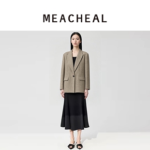 MEACHEAL米茜尔秋季新款栗褐色绵羊毛西装外套单粒扣通勤职业西服