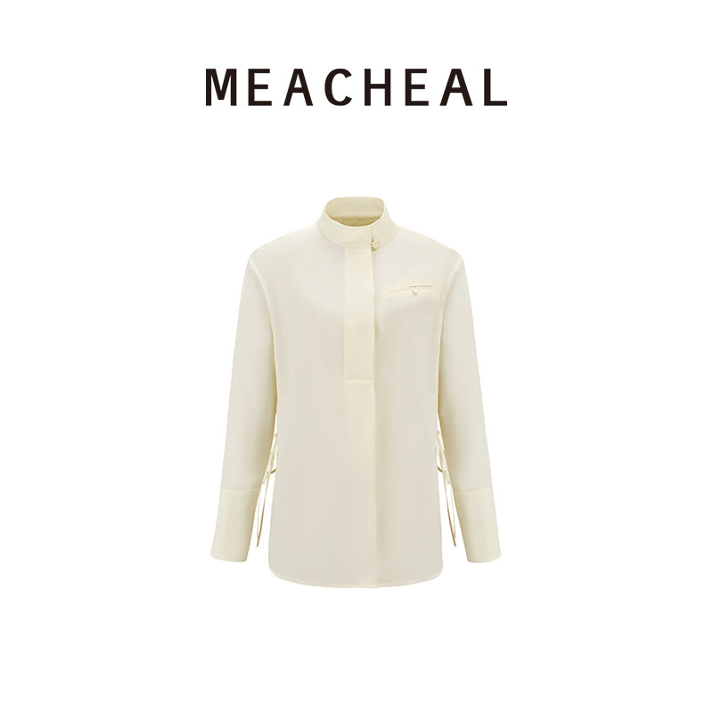 MEACHEAL米茜尔 春季新款梨花白时尚设计感简约小立领女衬衫
