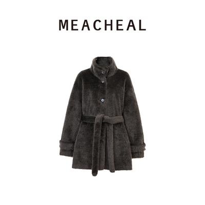 MEACHEAL米茜尔 2025冬季新款气质轻奢立领绵羊毛大衣灰黑外套