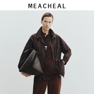 MEACHEAL米茜尔 春季新款时尚收腰气质百搭立领沙士色风衣外套