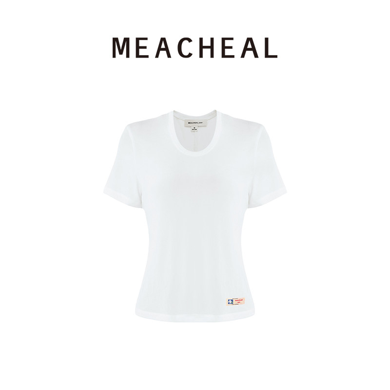 MEACHEAL米茜尔夏季新款度假胶囊系列白色百搭舒适短袖醋酸T恤图片