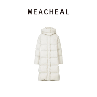 MEACHEAL2025冬季新款90白鹅绒立领连帽保暖抗寒长款白色羽绒服