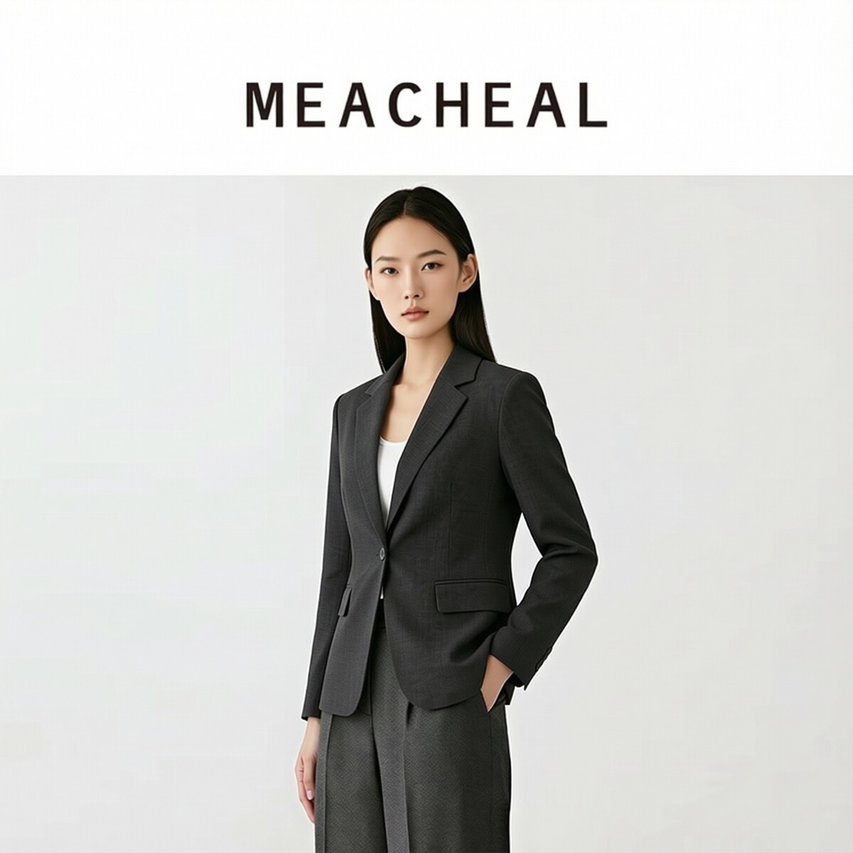 MEACHEAL米茜尔2026夏季新款薄款亚麻西装一粒扣透气通勤黑色西服图片