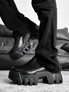 鞋 巴家重工低帮推土机增高8CM厚底德比男齿轮坦克鞋 大头真皮时尚