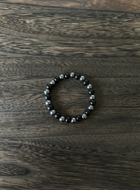 小心袖口 Vintage中古黑银石手链复古简约小众男女配饰饰品