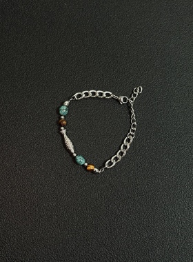 小心袖口 Vintage中古银色小鱼串珠手链复古百搭手链配饰男女手饰