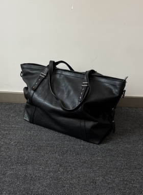 小心袖口 25AW 原创黑色褶皱皮大容量托特包通勤男女软皮单肩包