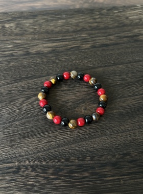 小心袖口 Vintage中古虎眼玛瑙檀木手链复古简约串珠男女日常配饰