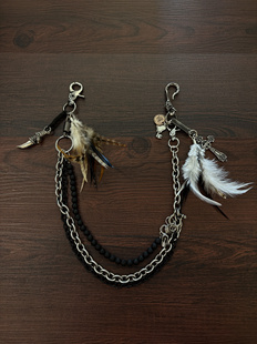 链小众设计视觉系哥特配饰 中古Vintage羽毛十字架拼接裤 小心袖 口