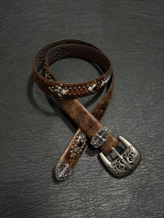 手工做旧金属雕花皮带男女小众重工铆钉腰带 Vintage日式 小心袖 口