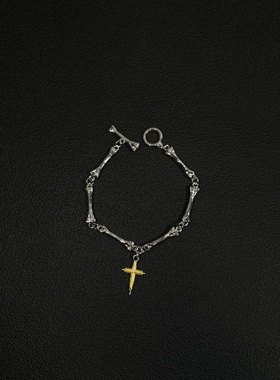 小心袖口 cleanfit竹节形手链十字架骨头复古小众简约百搭配饰