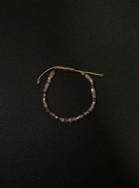 小心袖口 Vintage中古紫晶串珠编织手链波西米亚可调节男女配饰