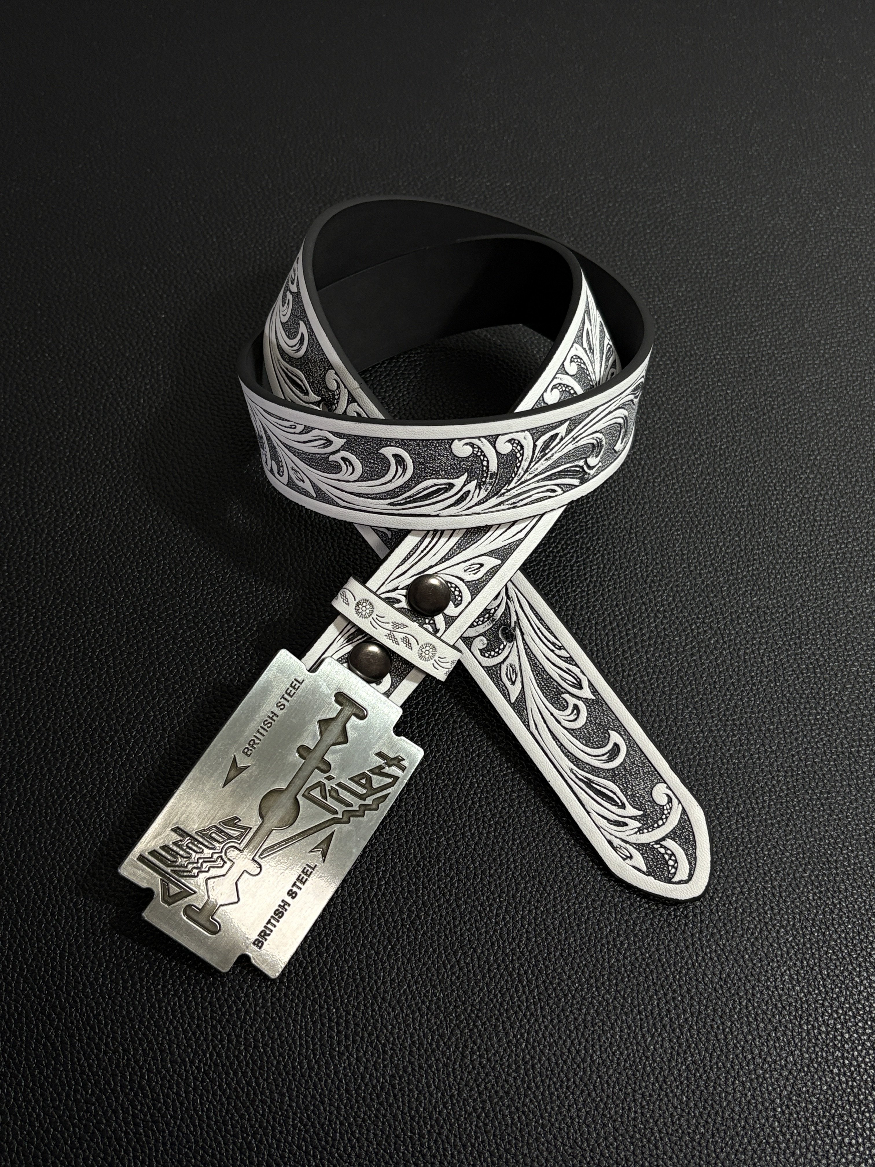 小心袖口「白黑钢纹」Vintage中古西部朋克腰带复古小众男女皮带