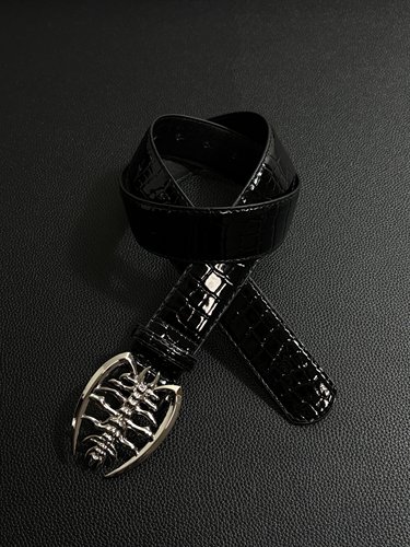 小心袖口「脊骨」Vintage中古黑色漆皮鳄鱼纹腰带朋克小众y2k皮带