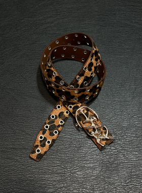 小心袖口 Opium朋克豹纹腰带可拆卸扣头冲孔金属铆钉男女小众皮带