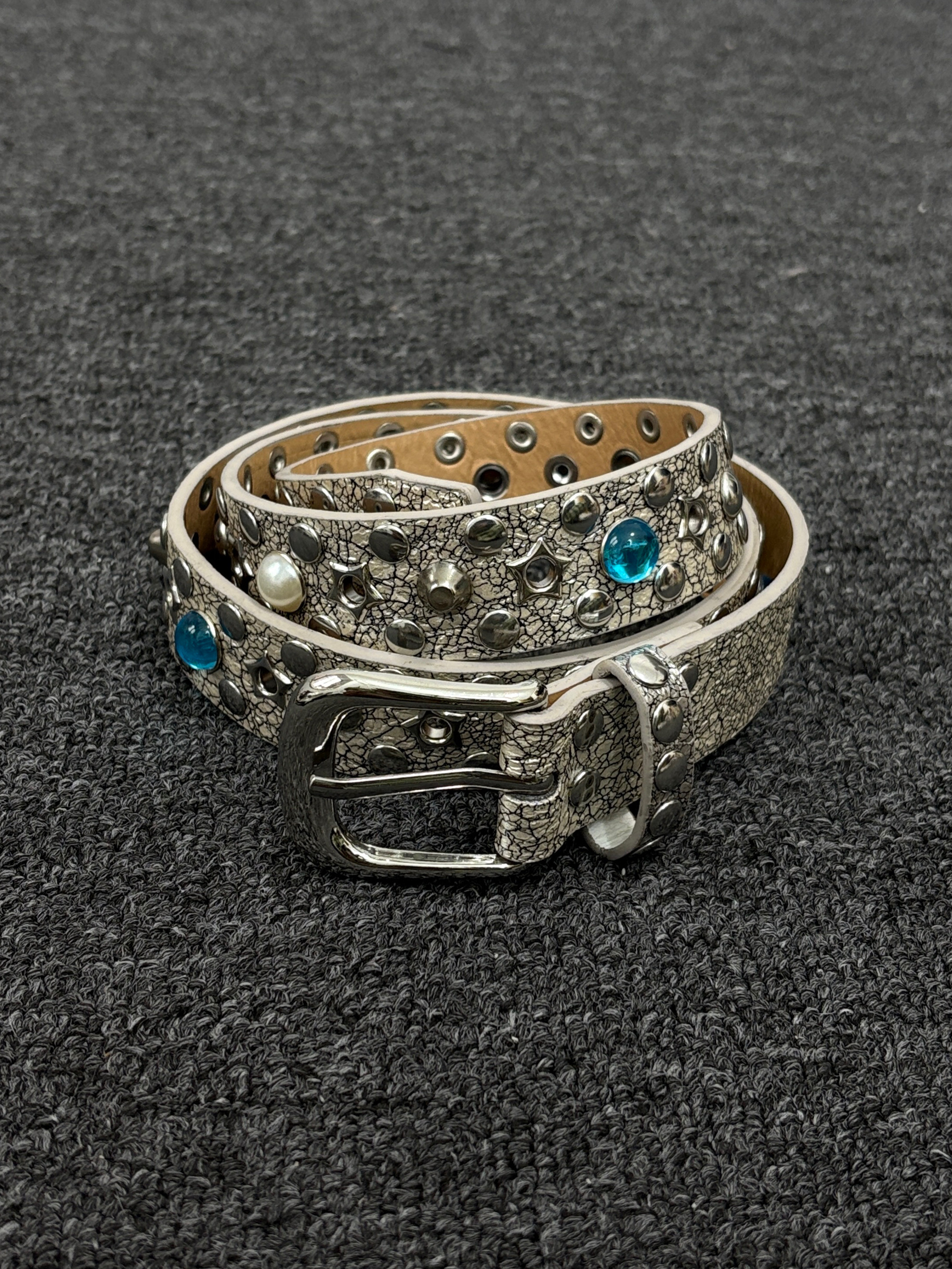 小心袖口"最闪的泪"原创爆裂纹手工镶嵌钻钉皮带朋克小众男女腰带