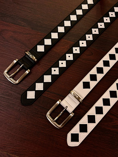 小心袖 cleanfit黑白菱形棋盘格休闲男女皮革皮带百搭vibe腰带 口