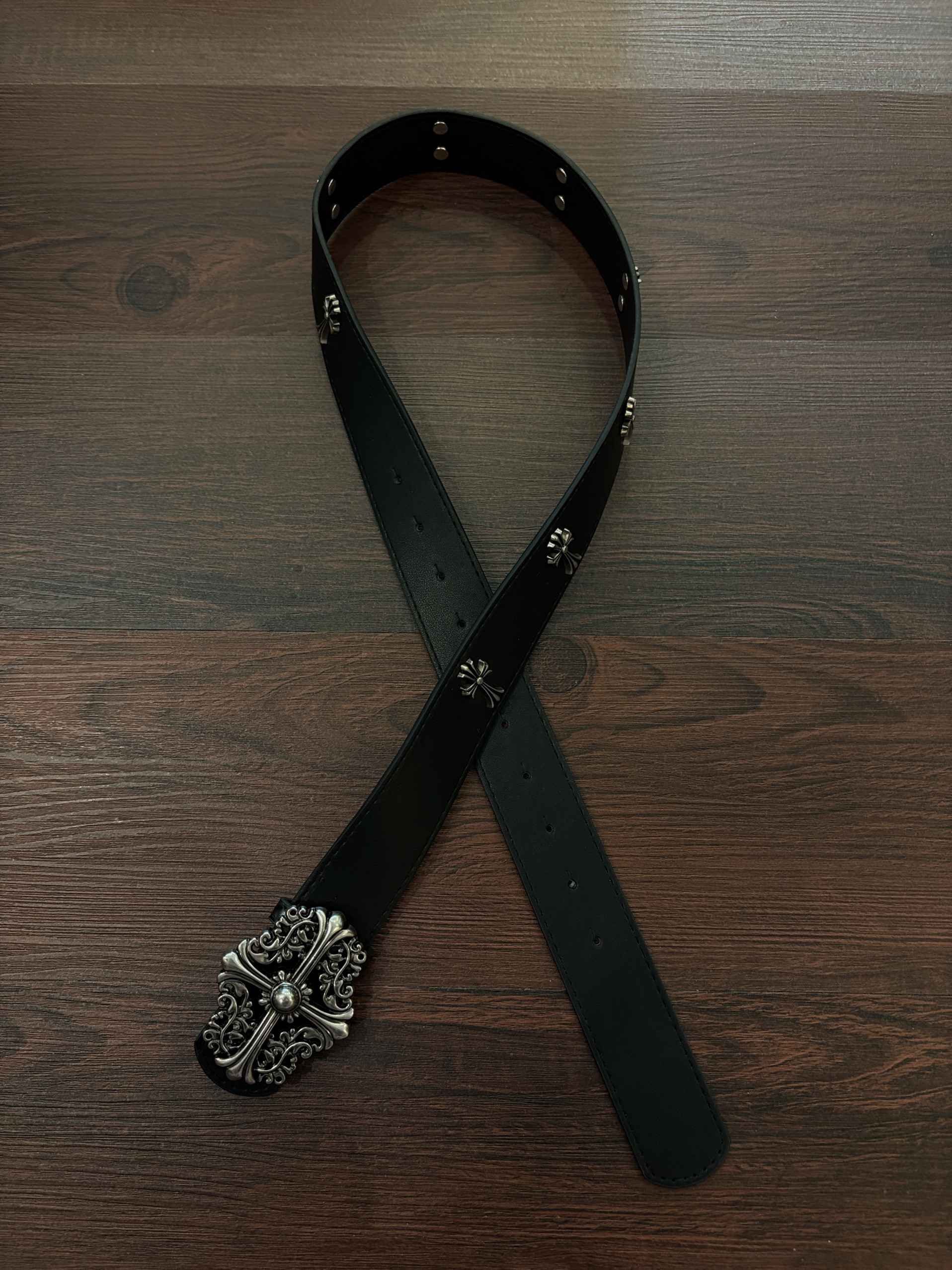 小心袖口 Vintage中古十字架扣皮带男女朋克摇滚小众设计腰带配饰